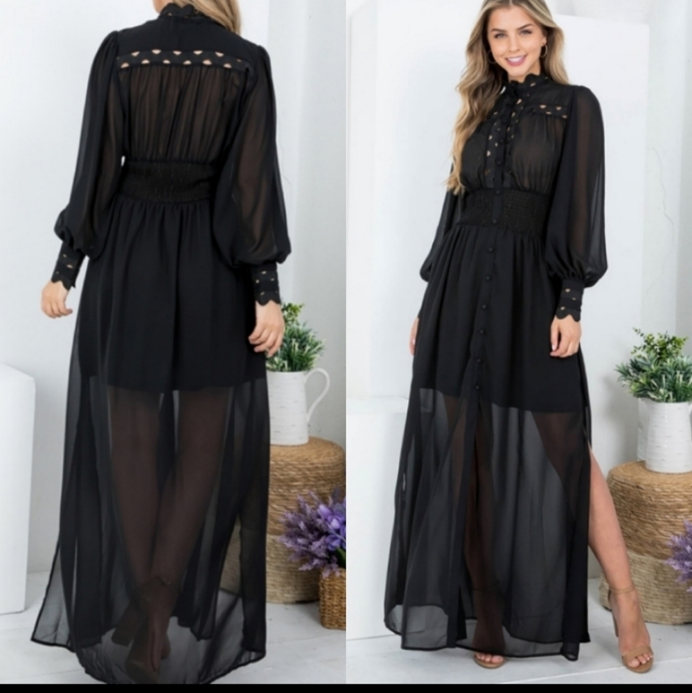 H.P.  BUTTON FRONT MAXI DRESS - Picture 2 of 3